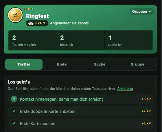 Startseite der App mit den ersten Schritten